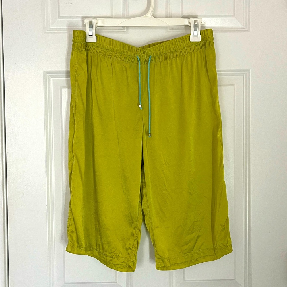 Vintage Body by Victoria Chartreuse Green Silk Sleep Shorts with Drawstring S
